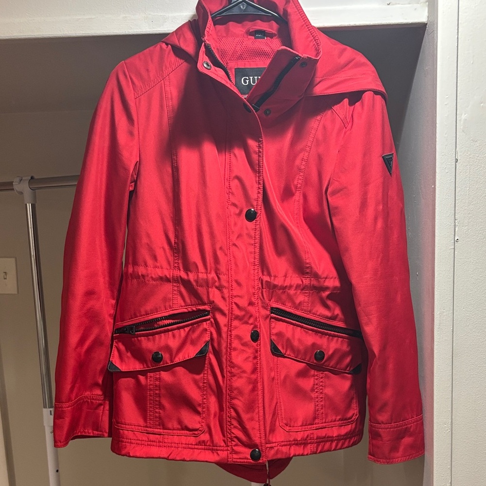 GUESS Women's Red Utility Hooded Jacket Size Small